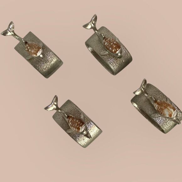 Dolphin Napkin Rings Craft Accessories Set Of 4 Heavy Silver Stoned - Picture 4 of 6